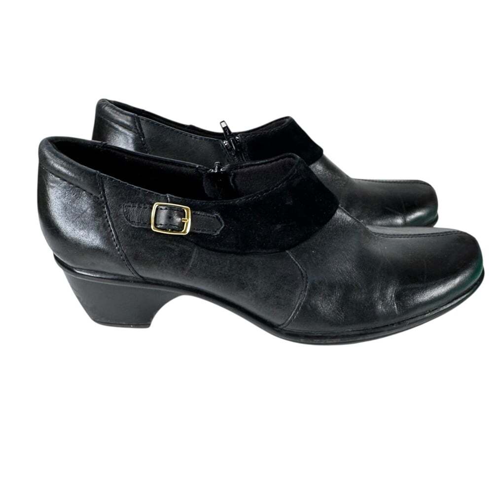 Clarks Bendables Black Heeled Shoes with Gold Buckle Size 9 Career